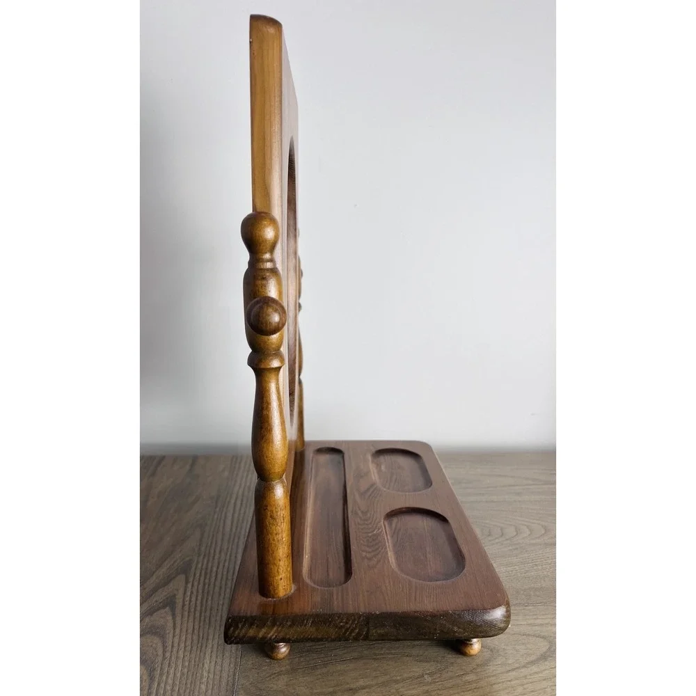 Vtg 50s 60s Shaving Mirror Wood With Tray